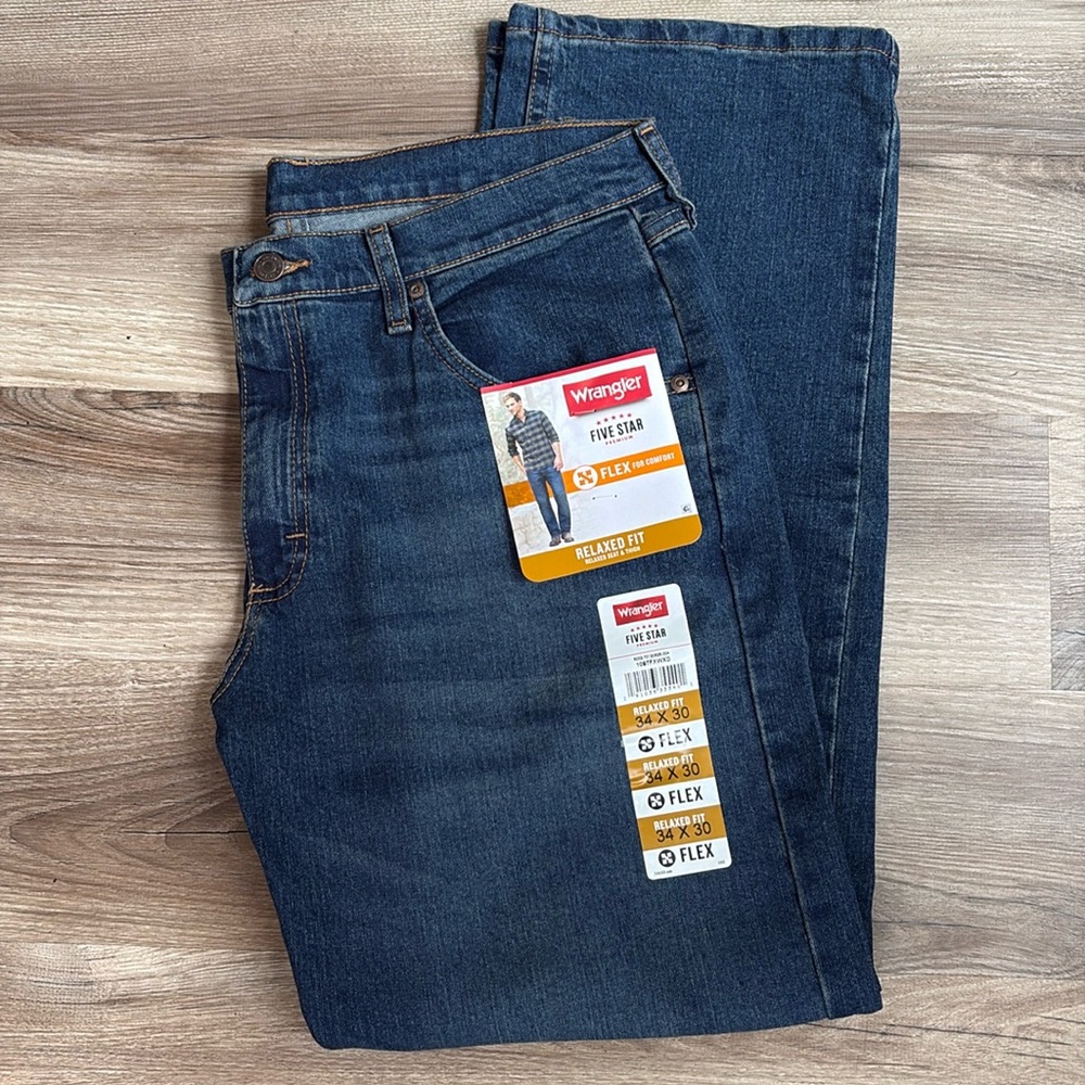 Wrangler Men's Straight Leg Jeans Blue Flex Relaxed Fit Waist 34 34x30 Wranglers